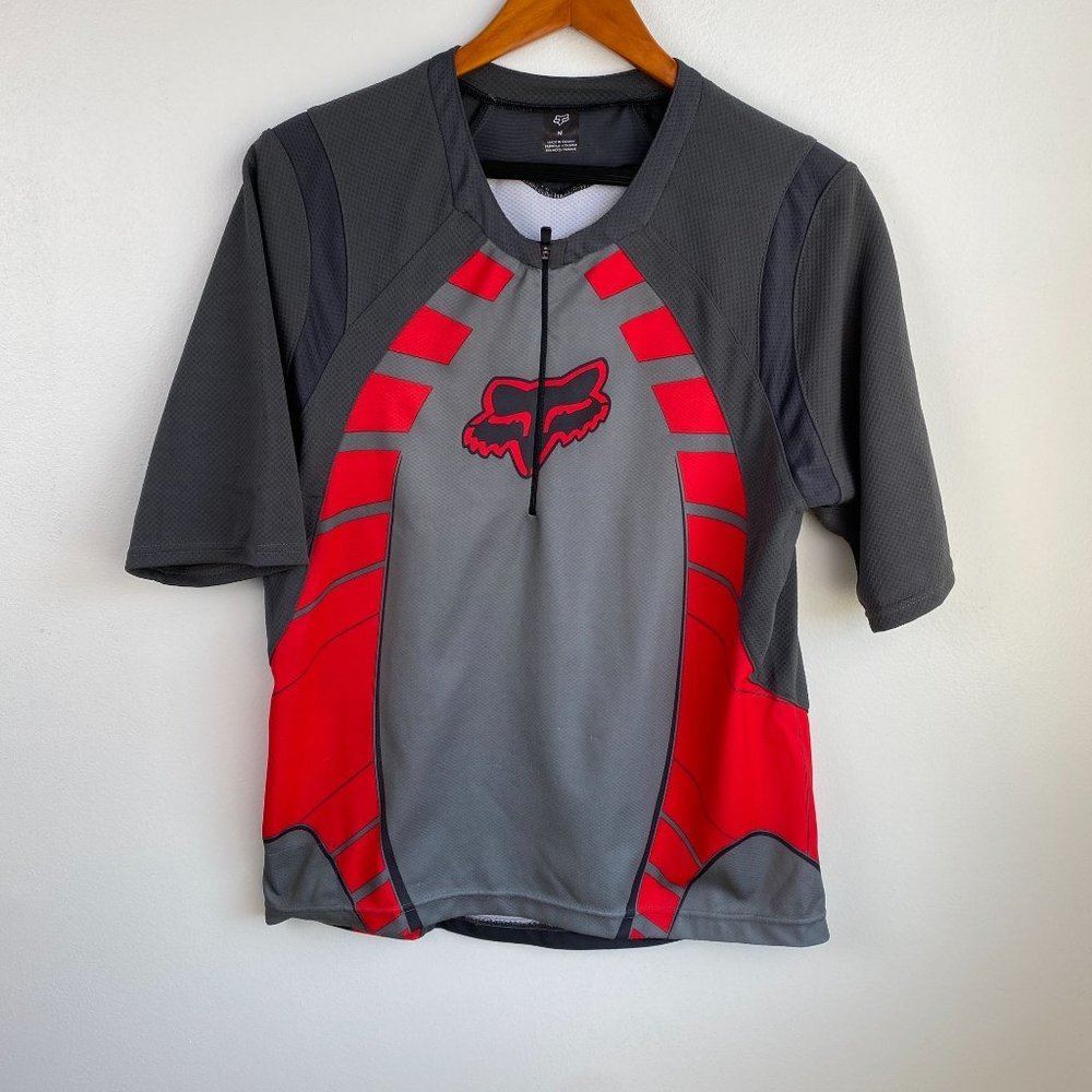 Fox Racing Short Sleeve Shirt Jersey Men's Red Back Pocket 1/4 Zip